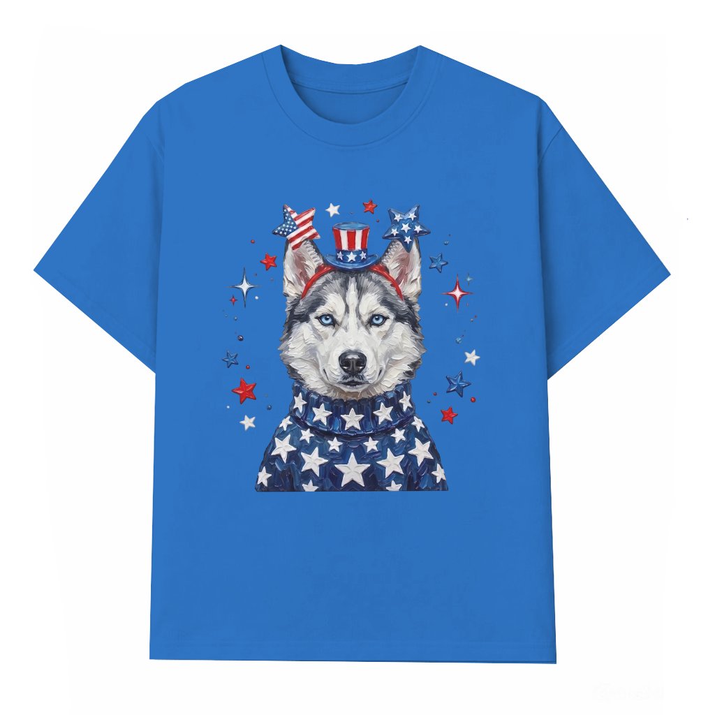 Patriotic Husky T-Shirt – 4th of July Gift for Dog Lover - front view