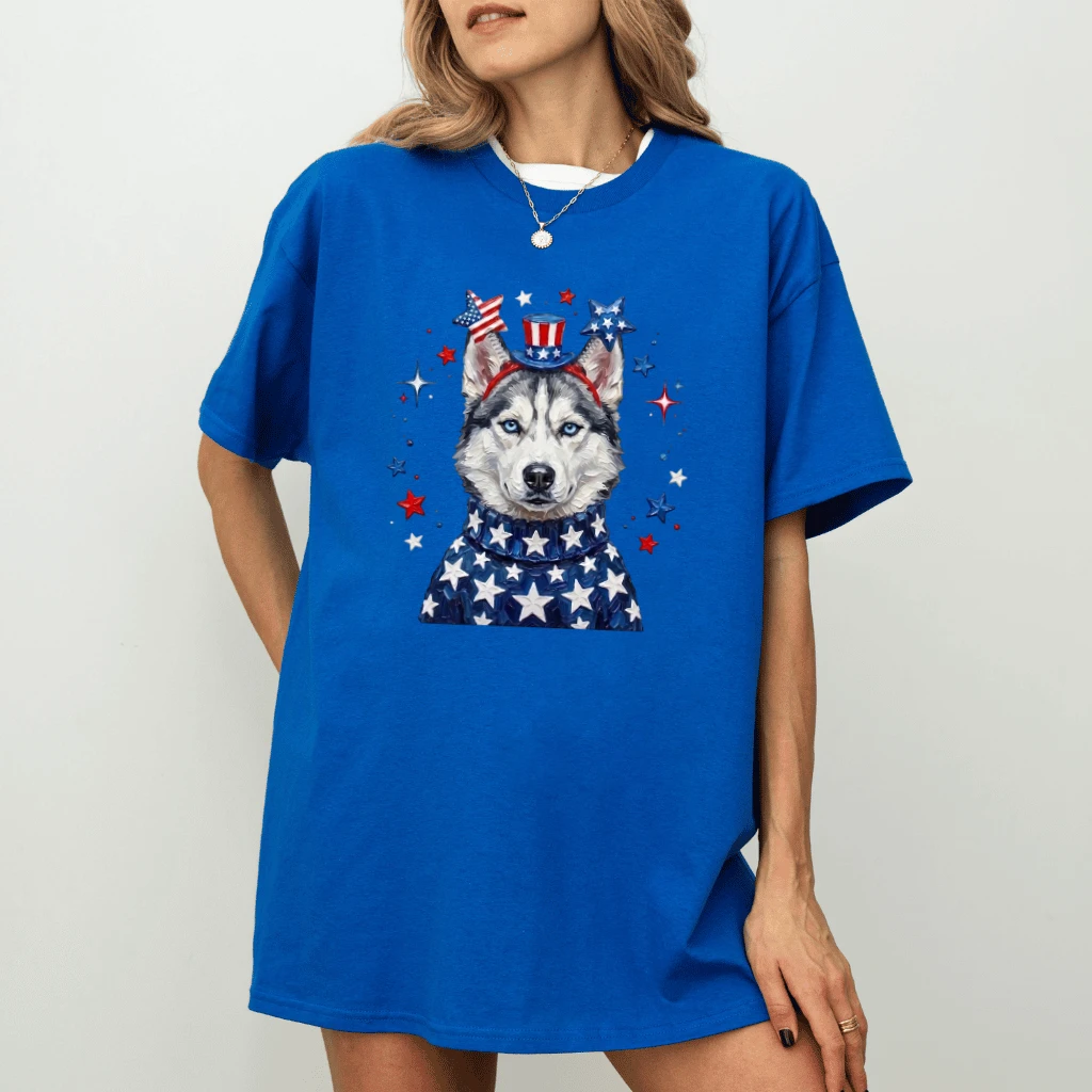 Patriotic Husky T-Shirt – 4th of July Gift for Dog Lover - back view