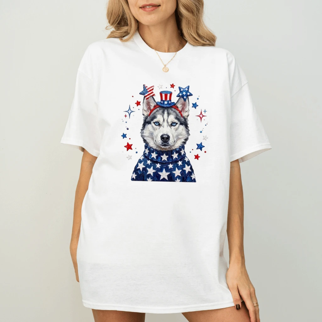 Patriotic Husky T-Shirt – 4th of July Gift for Dog Lover - detail view