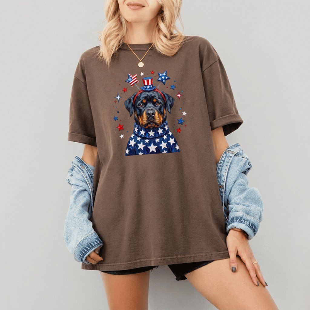 Comfort Colors Patriotic Rottweiler Shirt – 4th of July Dog Lover Gift - detail view