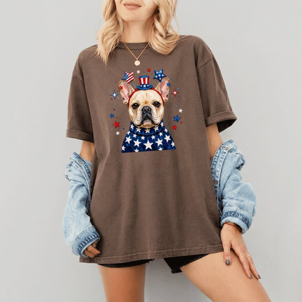 Comfort Colors Patriotic French Bulldog Shirt – 4th of July Dog Lover Gift - detail view