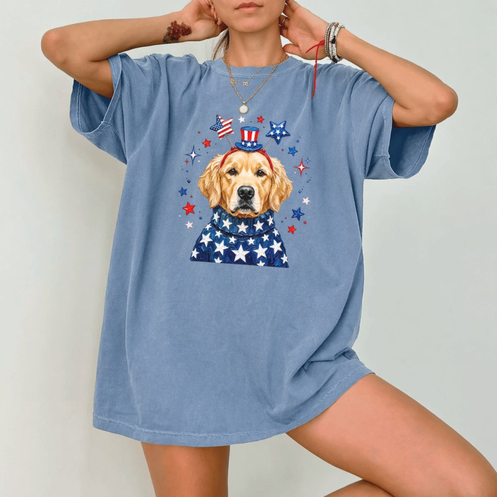 Comfort Colors Patriotic Golden Retriever Shirt – 4th of July Dog Lover Gift - back view