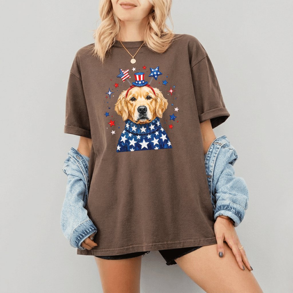 Comfort Colors Patriotic Golden Retriever Shirt – 4th of July Dog Lover Gift - detail view