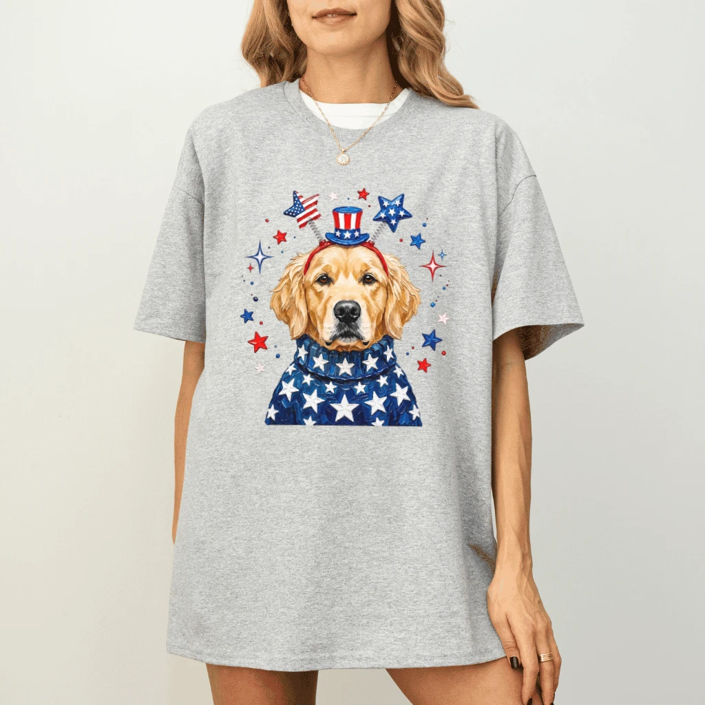 Patriotic Golden Retriever T-Shirt – 4th of July Gift for Dog Lover - detail view