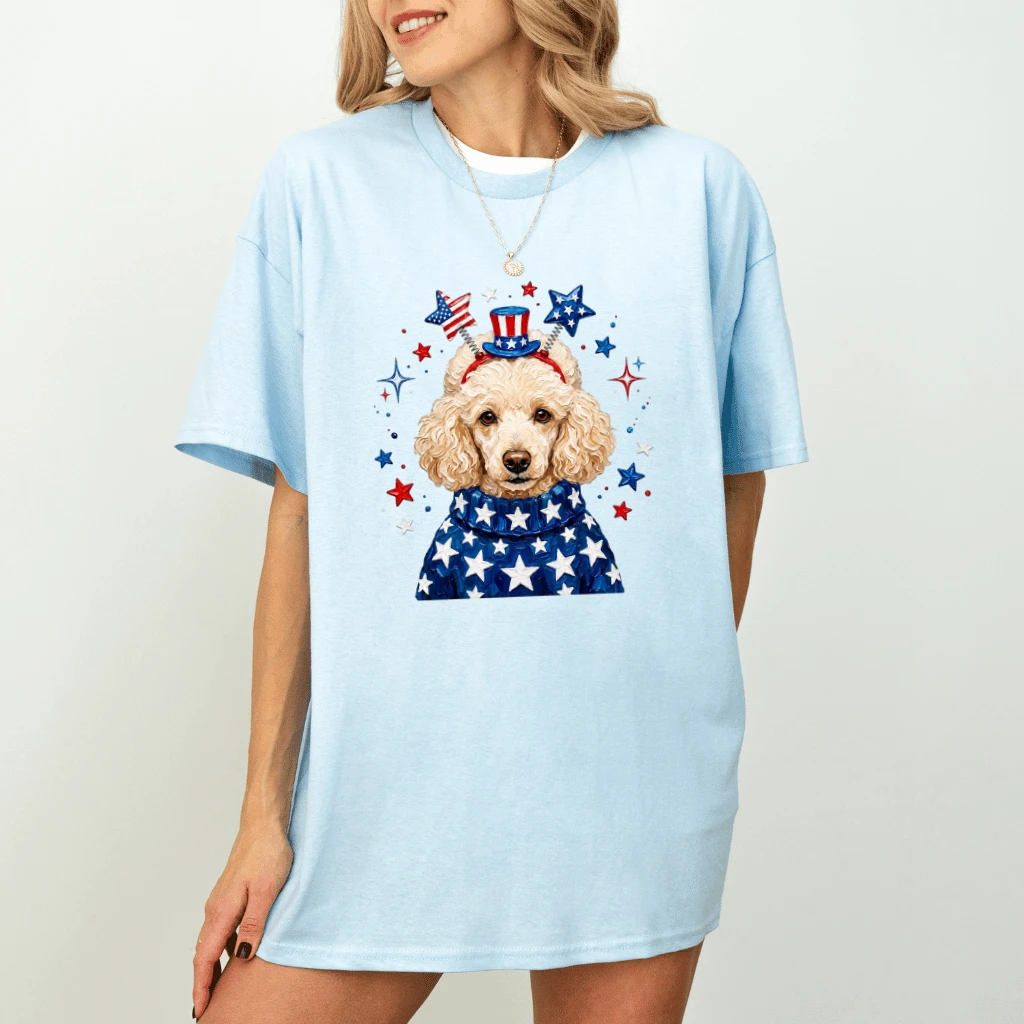 Patriotic Poodle T-Shirt – 4th of July Gift for Dog Lover - back view