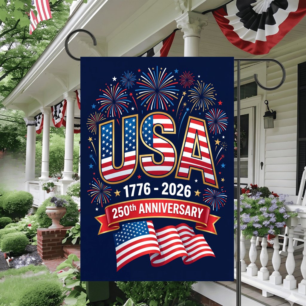 250 Years America Garden Flag – 1776 2026 Patriotic Independence Day Decor - close-up view