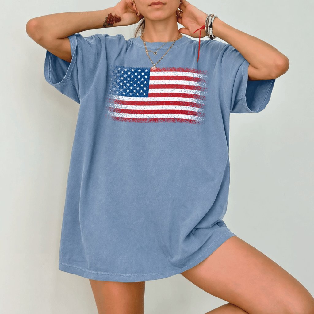 Comfort Colors Retro USA Flag Shirt – 4th of July Gift, Patriotic Tee - back view