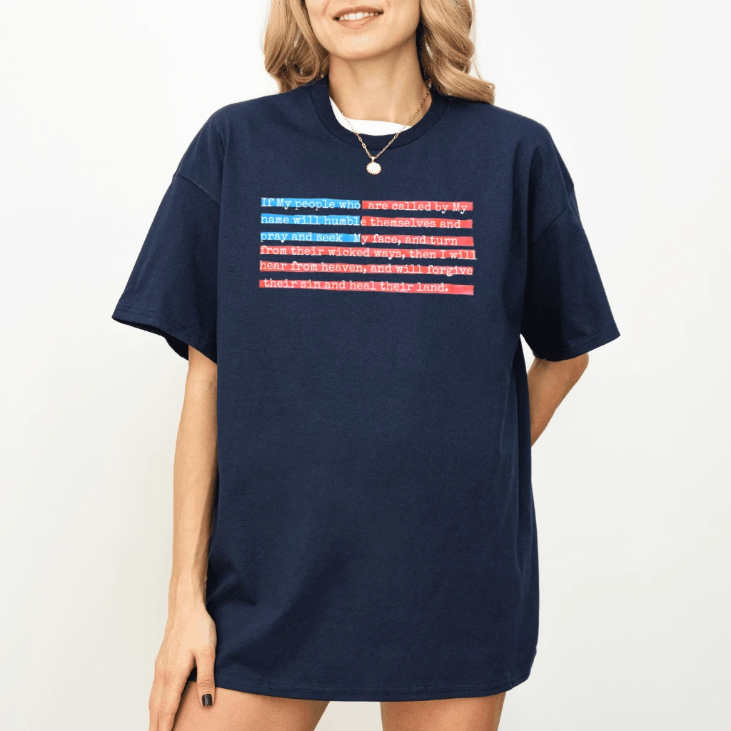 Christian USA Comfort Colors Shirt – Bible Verse Patriotic Tee - detail view