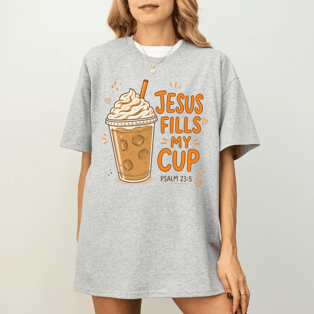 Jesus Fills My Cup T-Shirt – Gift for Christians - detail view