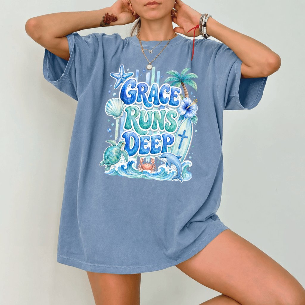 Comfort Colors Grace Runs Deep Shirt – Gift for Christians Bible Verse - back view