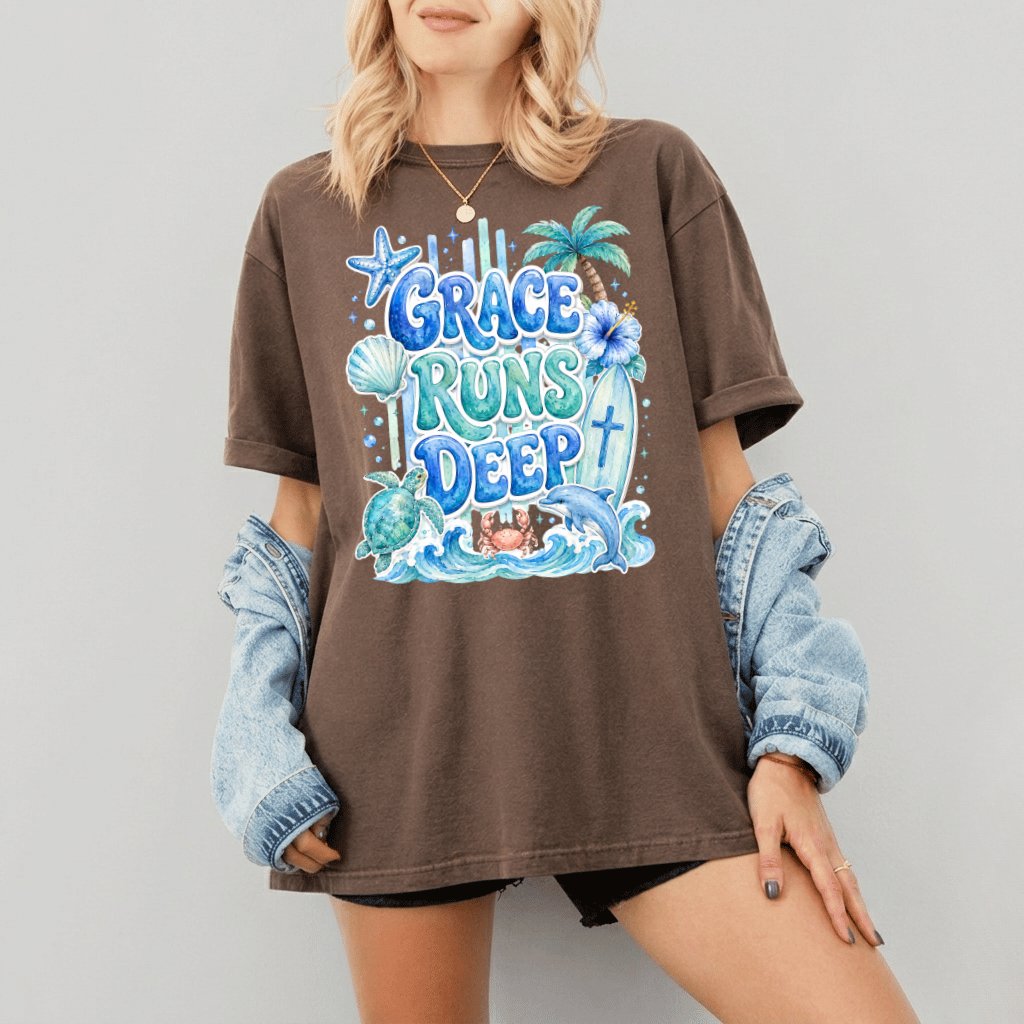 Comfort Colors Grace Runs Deep Shirt – Gift for Christians Bible Verse - detail view