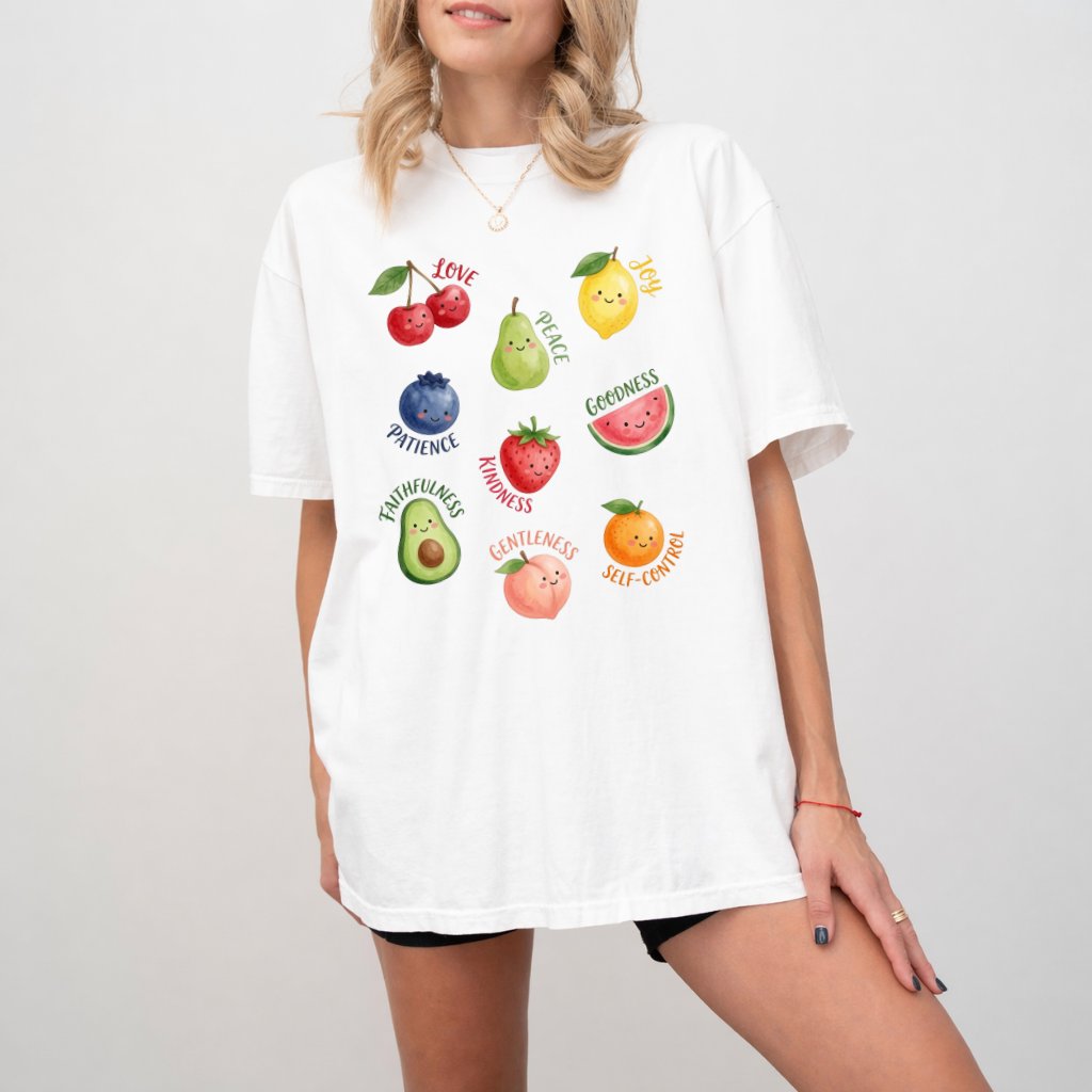 Comfort Colors Fruit of the Spirit Shirt – Gift for Christians Bible - detail view