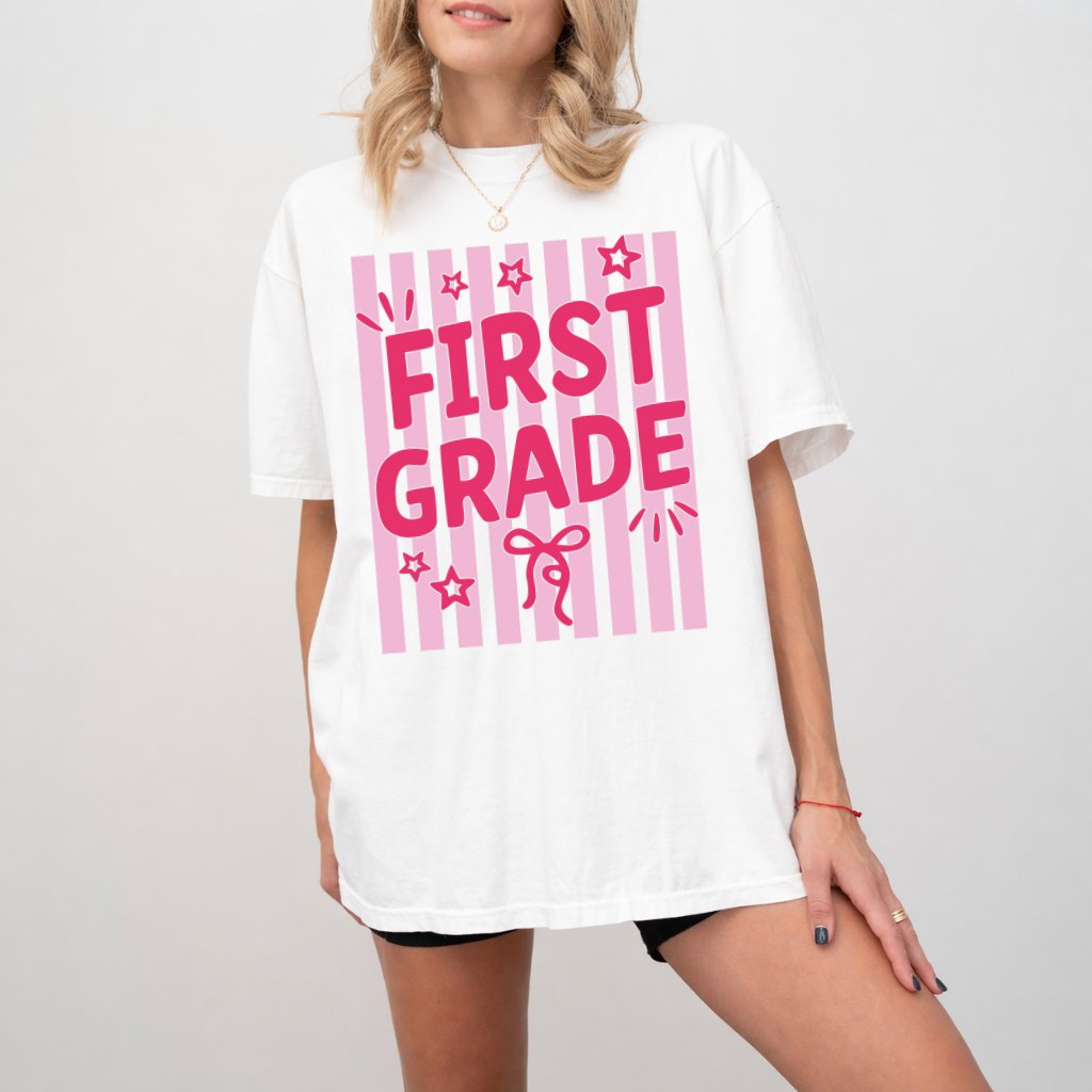 Comfort Colors First Grade Coquette Shirt – Back to School Teacher Gift - detail view