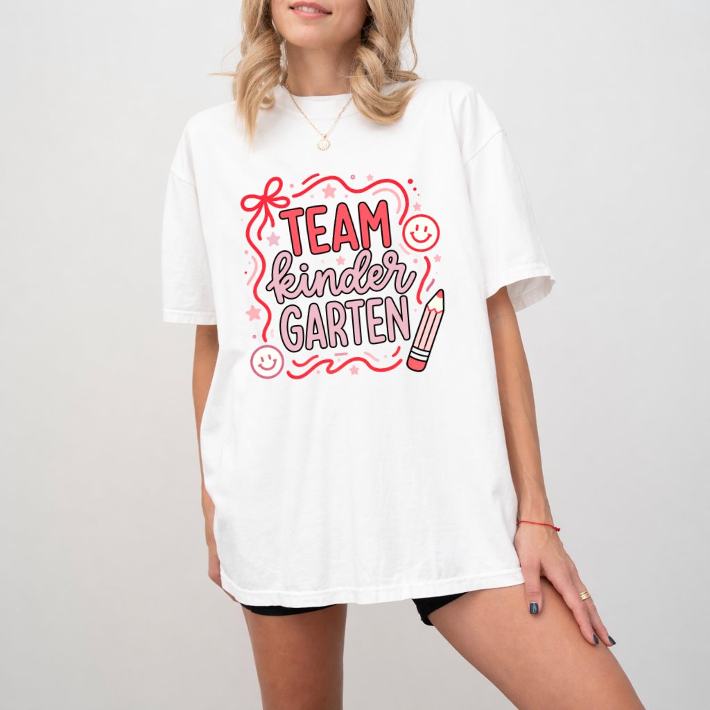 Comfort Colors Team Kindergarten Shirt – Back to School Gift for Teacher - detail view