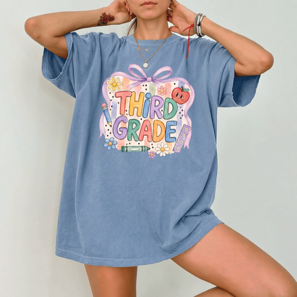 Comfort Colors Third Grade Teacher Shirt – Coquette Back to School Gift - back view