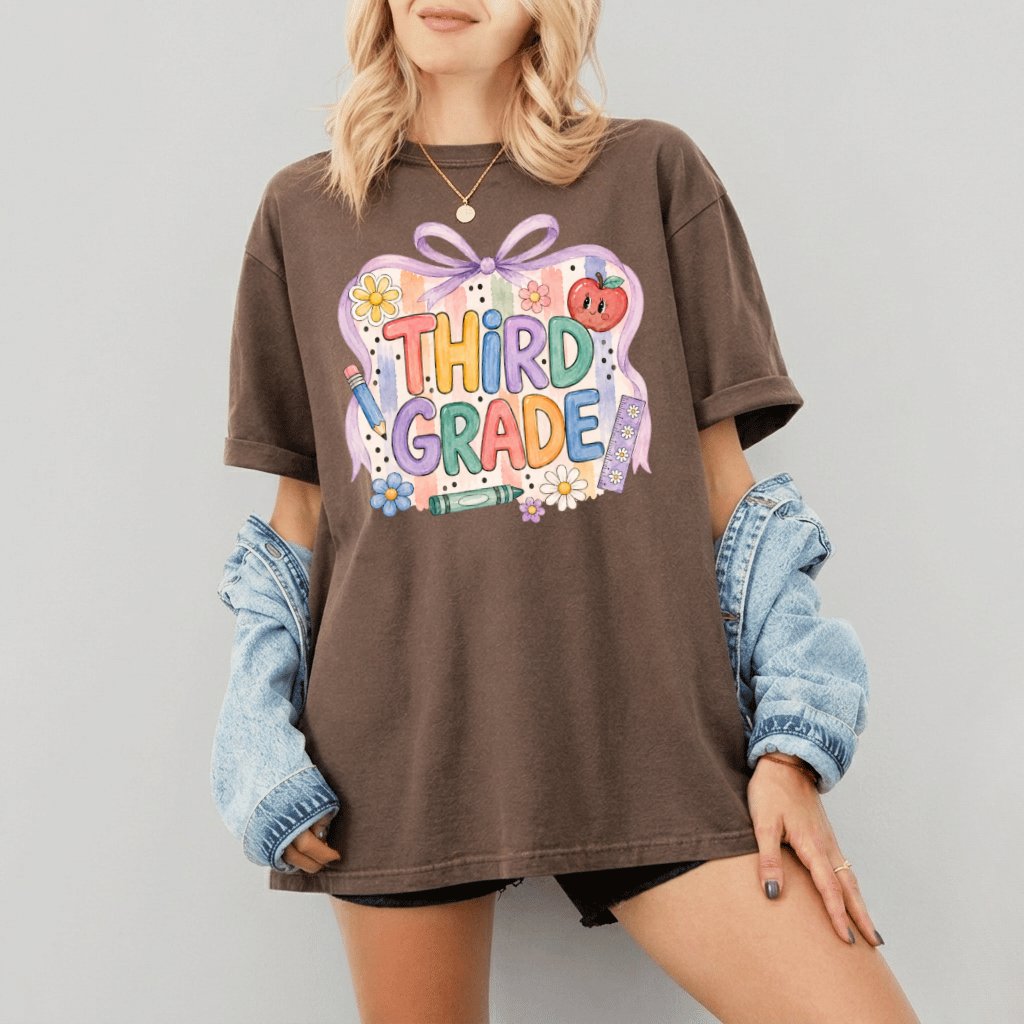 Comfort Colors Third Grade Teacher Shirt – Coquette Back to School Gift - detail view