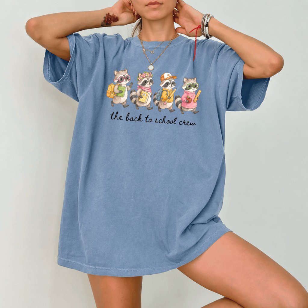 Comfort Colors Back To School Crew Shirt- Cute Raccoon Tee for Teacher - back view
