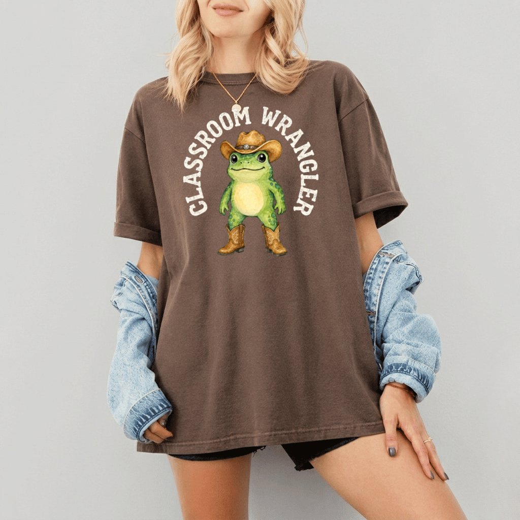 Comfort Colors Classroom Wrangler Frog Shirt – Back to School Teacher Gift - detail view