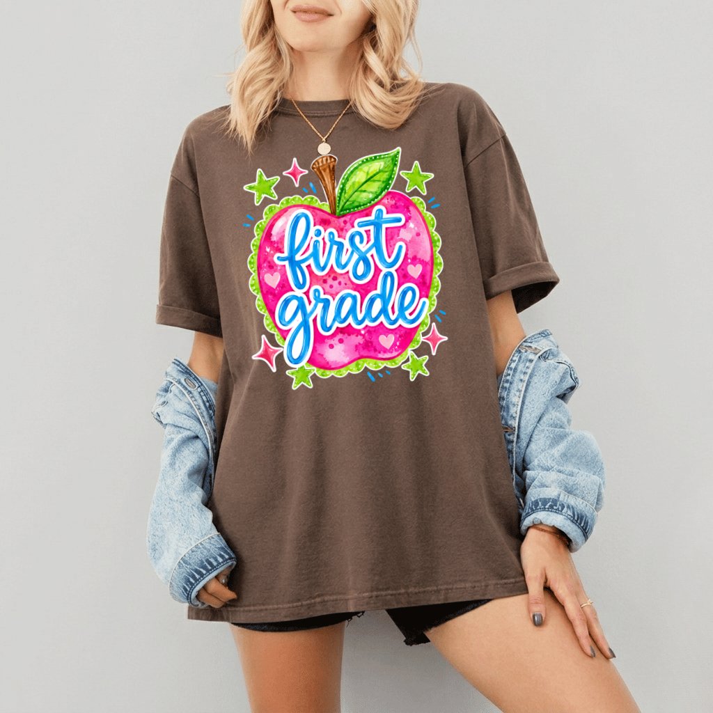 Comfort Colors First Grade Apple Shirt – Back to School Teacher Gift - detail view