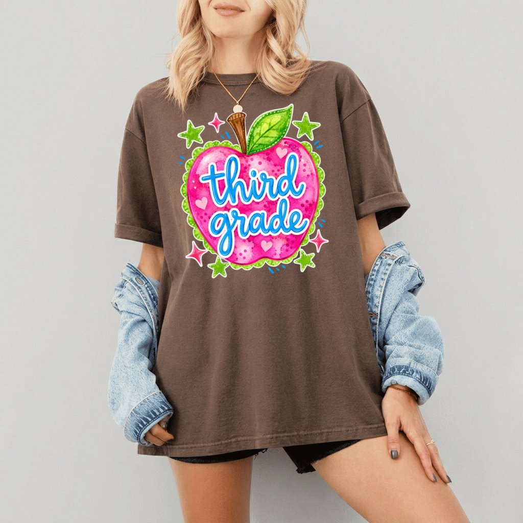 Comfort Colors Third Grade Apple T-Shirt – Back to School Teacher Gift - detail view