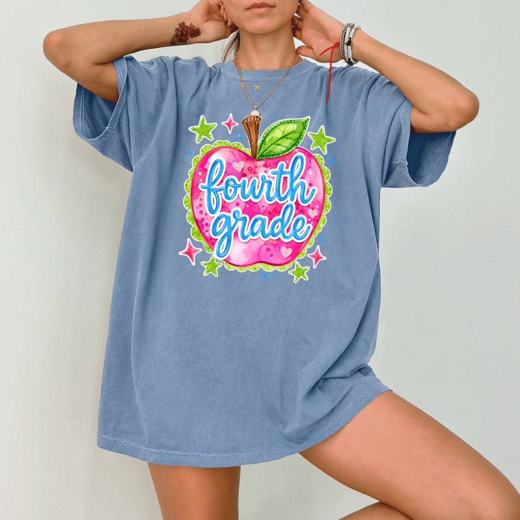 Comfort Colors Fourth Grade Apple Shirt – Back to School Teacher Gift - back view