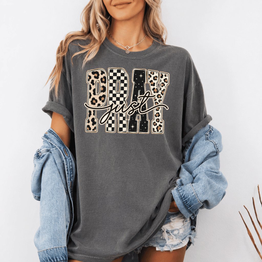 Comfort Colors Just Pray Shirt - Christian Shirt For Her, Faith Tee - back view