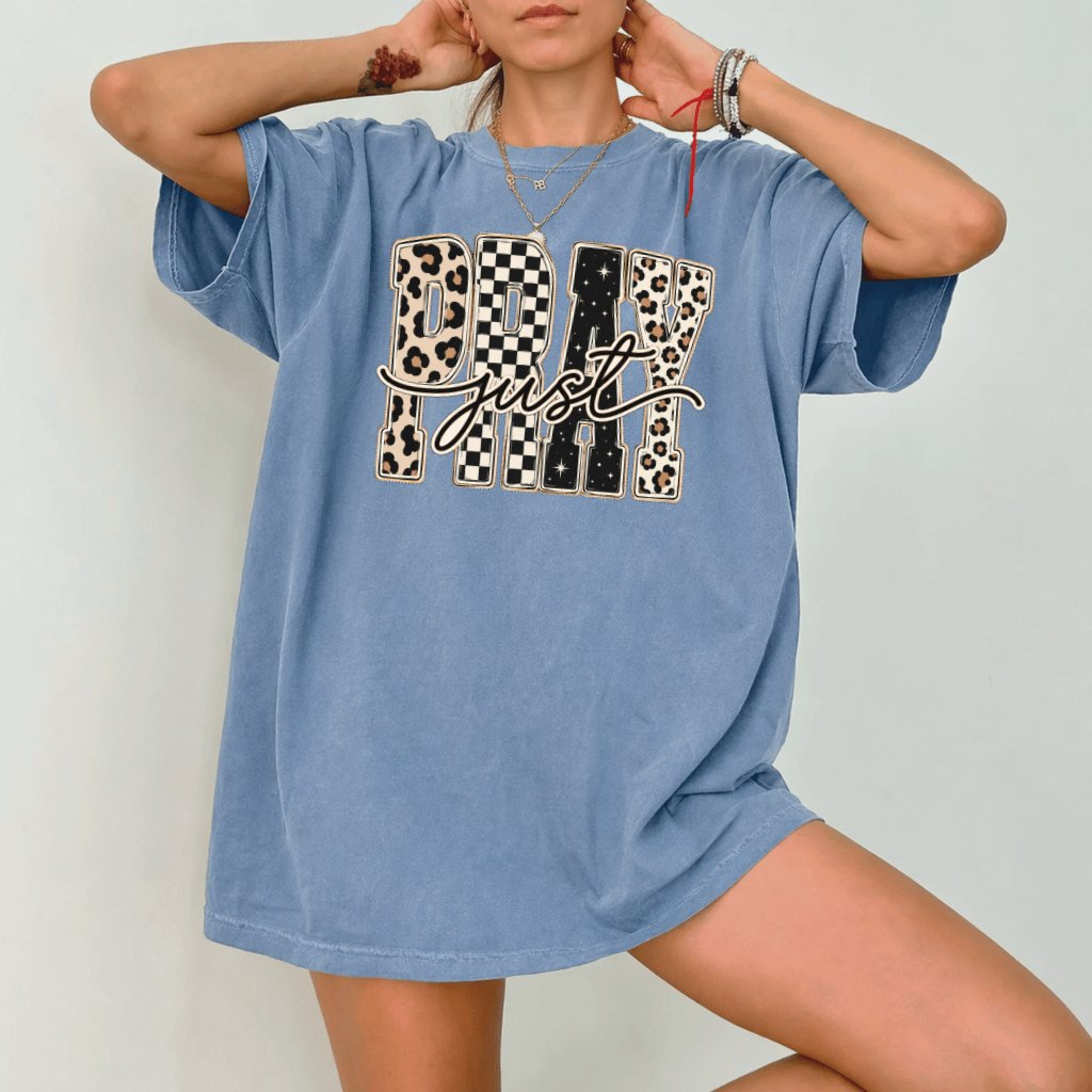 Comfort Colors Just Pray Shirt - Christian Shirt For Her, Faith Tee - detail view