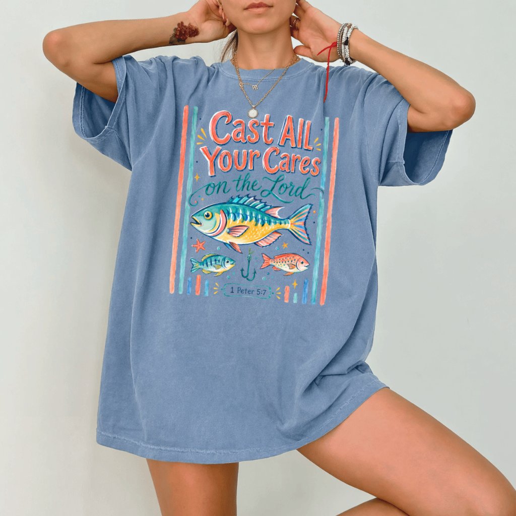 Comfort Colors Cast All Your Cares 1 Peter 5:7 Shirt – Gift for Christians - back view