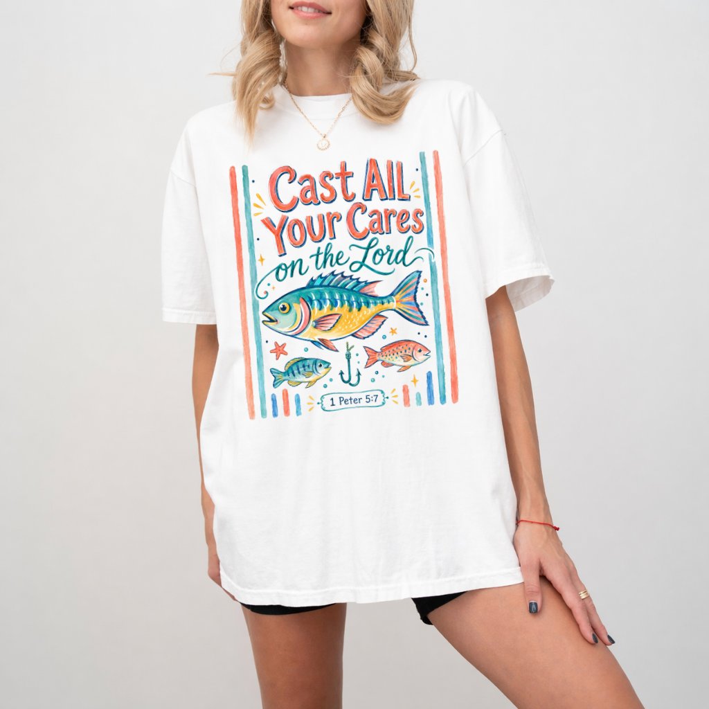 Comfort Colors Cast All Your Cares 1 Peter 5:7 Shirt – Gift for Christians - detail view