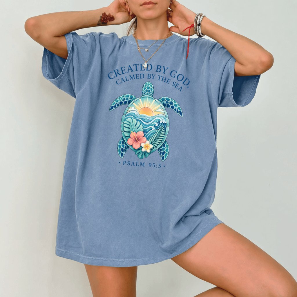 Comfort Colors Created by God Calmed by Sea Shirt – Gift for Christians - back view