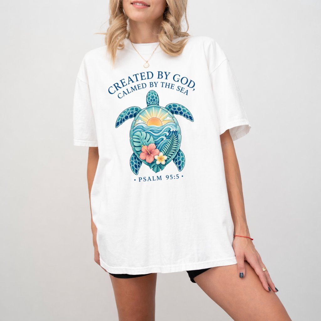 Comfort Colors Created by God Calmed by Sea Shirt – Gift for Christians - detail view