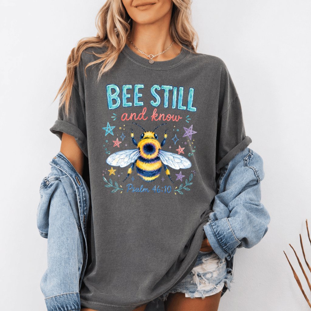 Comfort Colors Bee Still Psalm 46:10 Shirt – Gift for Christians - back view