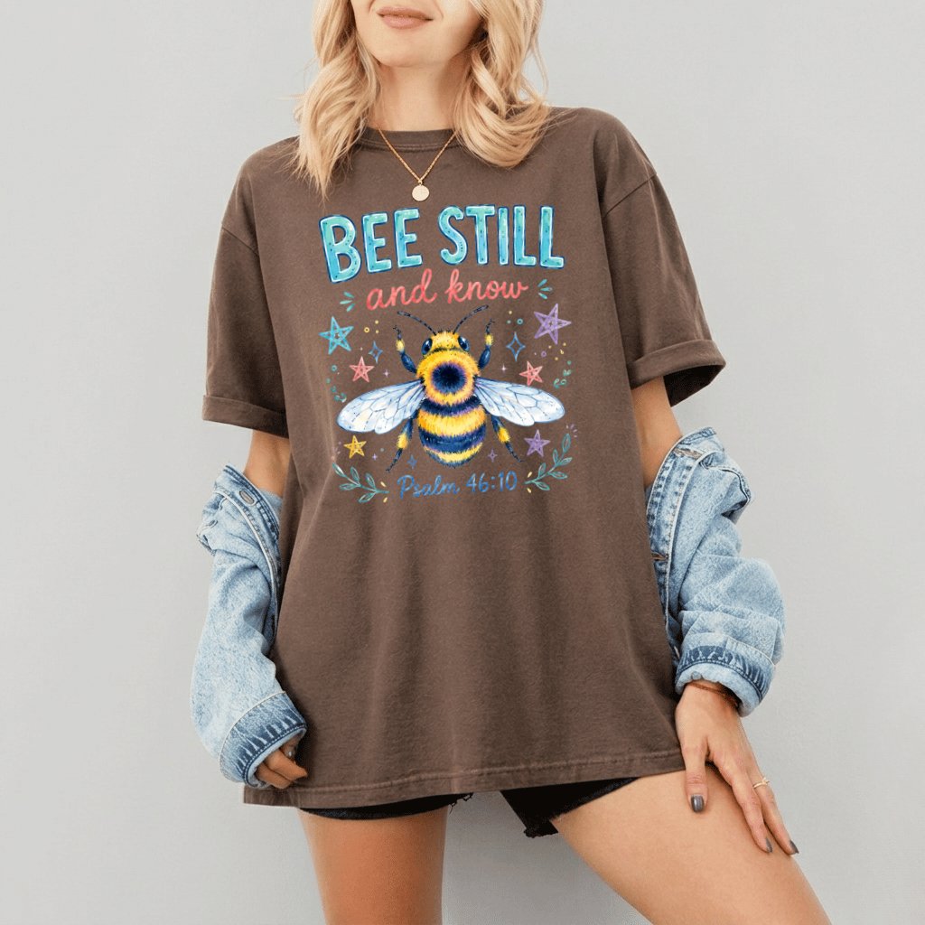 Comfort Colors Bee Still Psalm 46:10 Shirt – Gift for Christians - detail view