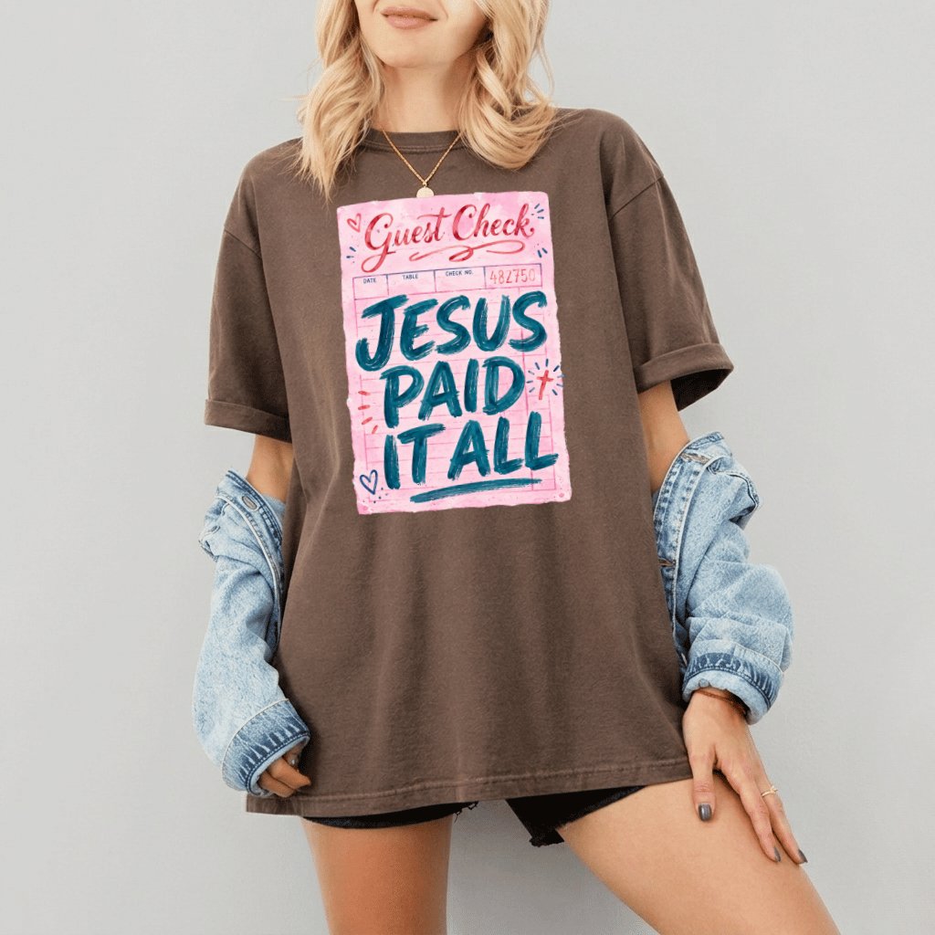 Comfort Colors Jesus Paid It All Shirt – Funny Gift for Christians - detail view