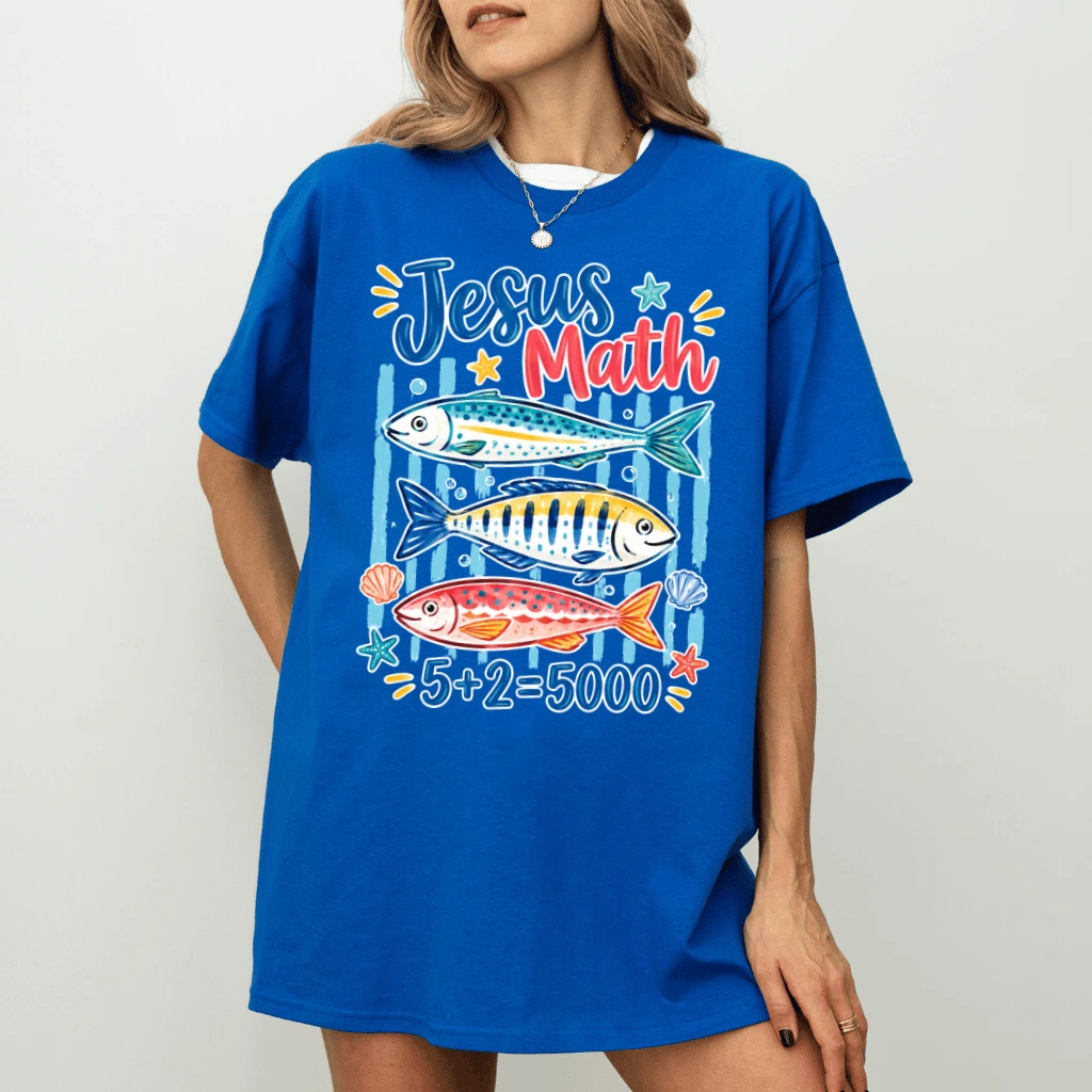 Jesus Math 5+2=5000 Shirt – Funny Gift for Christians - back view