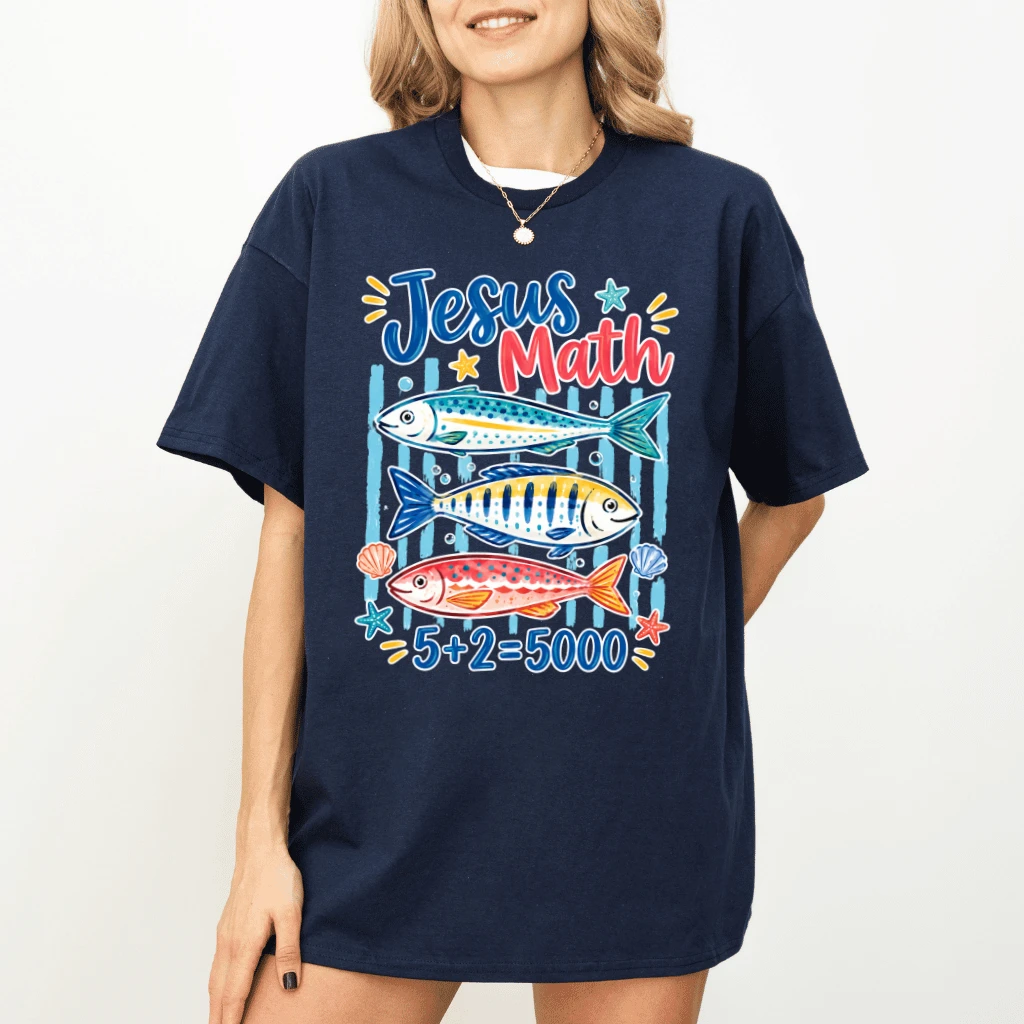 Jesus Math 5+2=5000 Shirt – Funny Gift for Christians - detail view