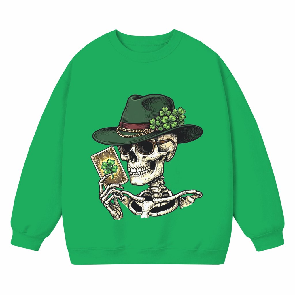 Irish Skull King of Shamrock Playing Card Sweatshirt – Saint Patrick's Day Gift for Men - front view