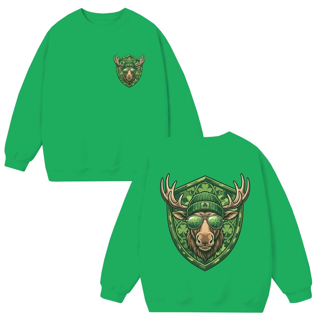 Buck Camo Deer Sweatshirt – St. Patrick's Day Hunting Gift for Men Retro - front view