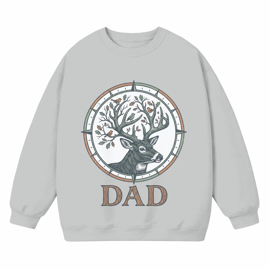 Deer Compass Sweatshirt – Hunting Gift for Dad Rustic Buck Forest Wildlife - front view