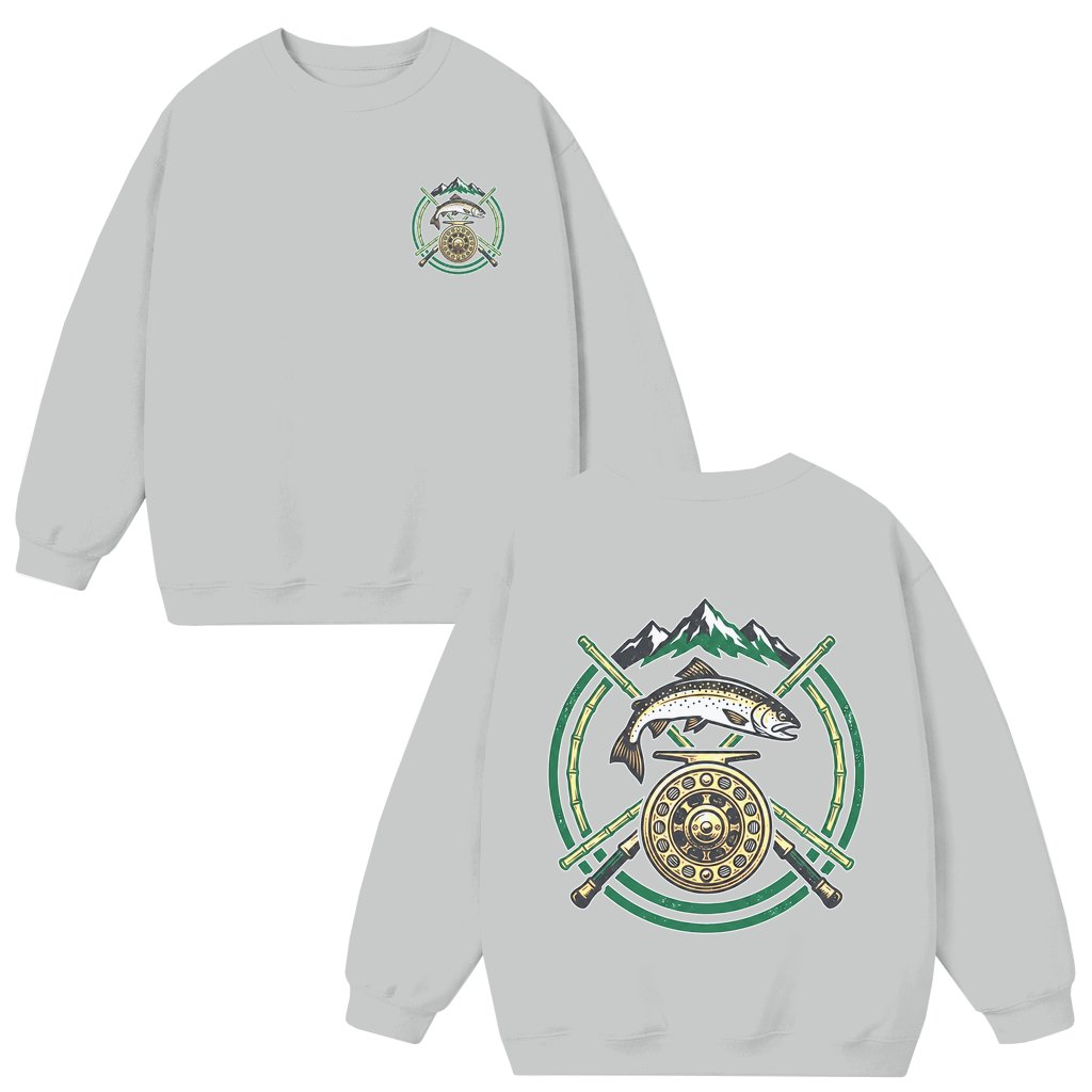 Fly Fishing Trout Sweatshirt – Father's Day Gift for Fisherman Mountain Back Print - front view