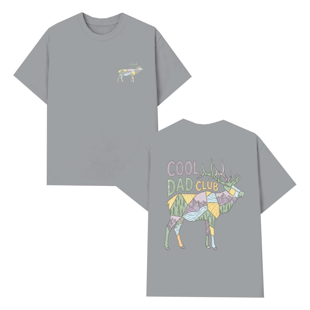 Cool Dad Club Deer T-shirt – Father's Day Gift for Dad Patchwork Mountain Hiking Graphic - front view