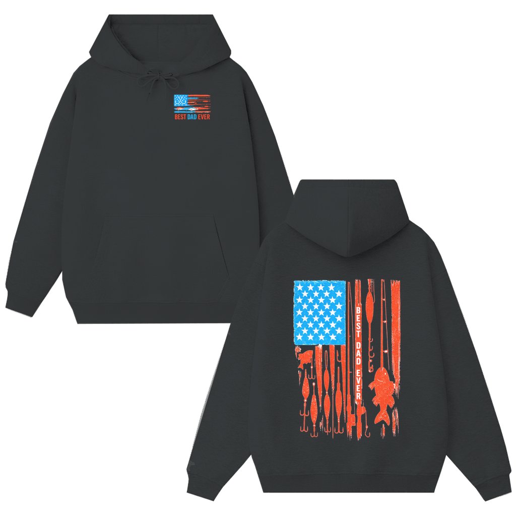 Best Dad Ever Fishing USA Flag Hoodie – Father's Day 4th of July Gift for Dad Fisherman - front view