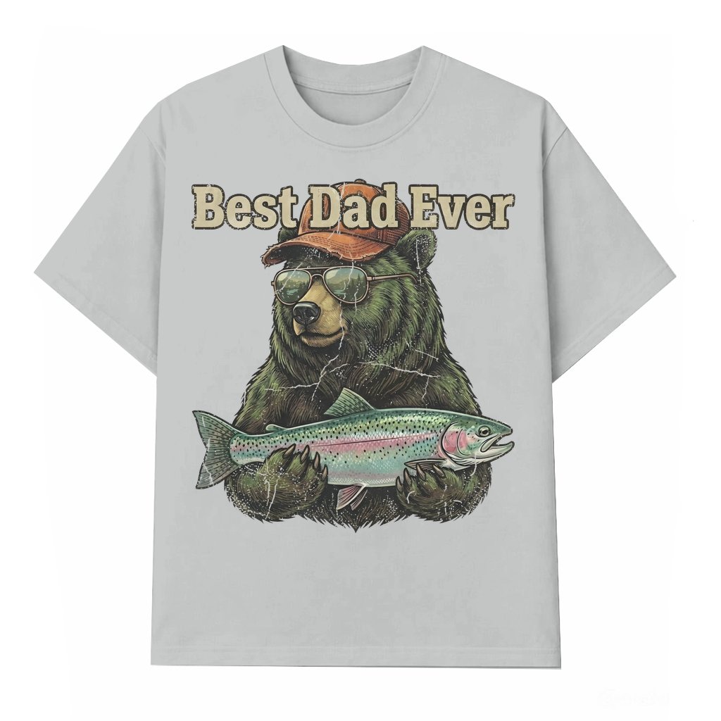 Best Dad Ever T-shirt – Father's Day Gift for Dad Husband Cool Bear Fishing Retro - front view