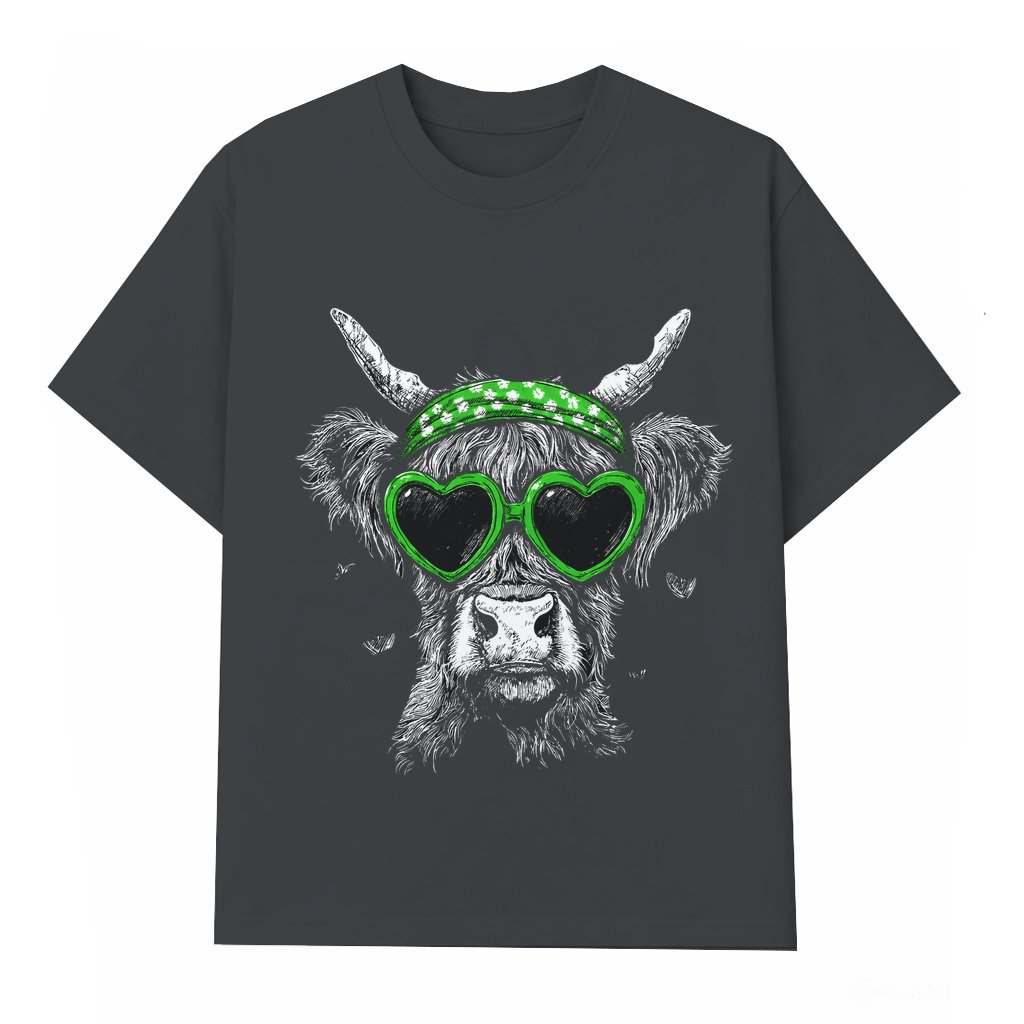 Girly Irish High-land Cow T-shirt – St. Patrick's Day Gift for High-land Cow Lovers Vintage - front view