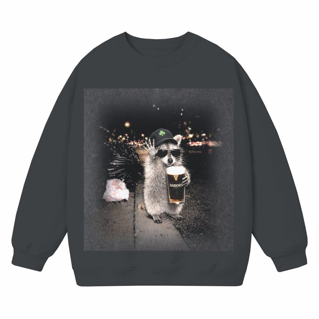 Funny Raccoon Drinking Beer Sweatshirt – St. Patrick's Day Gift for Beer & Raccoon Lovers - front view
