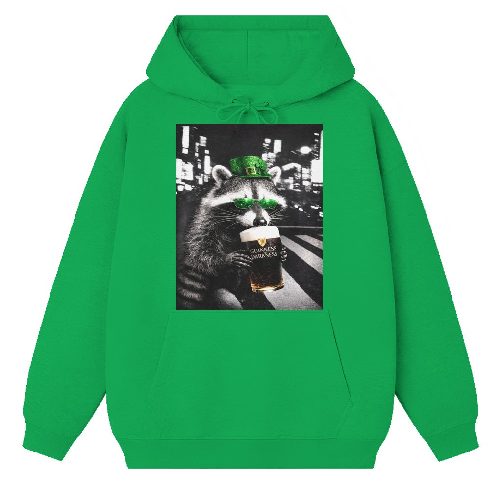 Retro Lucky Irish Raccoon Beer Hoodie – St. Patrick's Day Gift for Raccoon Lover Funny Meme - front view