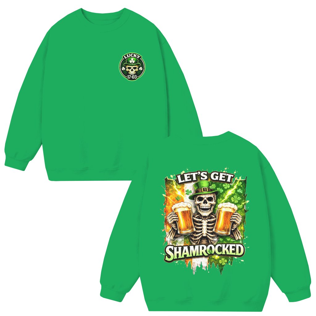 Let's Get Shamrocked Leprechaun Skeleton Beer Sweatshirt St. Patrick's Day – Gift for Beer Lovers Funny Irish - front view