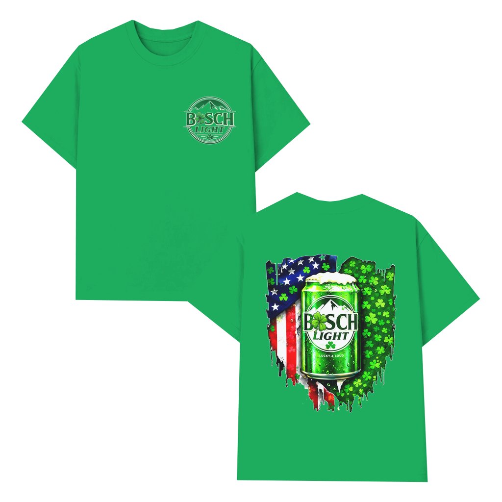 Buuusch Light Drinking Beer USA Flag T-shirt – St. Patrick's Day Gift for Beer Lovers Men Women Funny Irish - front view