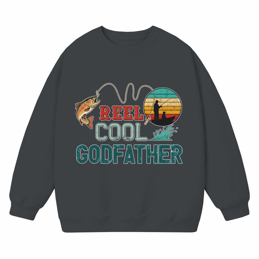 Reel Cool Godfather Sweatshirt – Bass Fishing Gift for Godfather Dad Funny Retro - front view