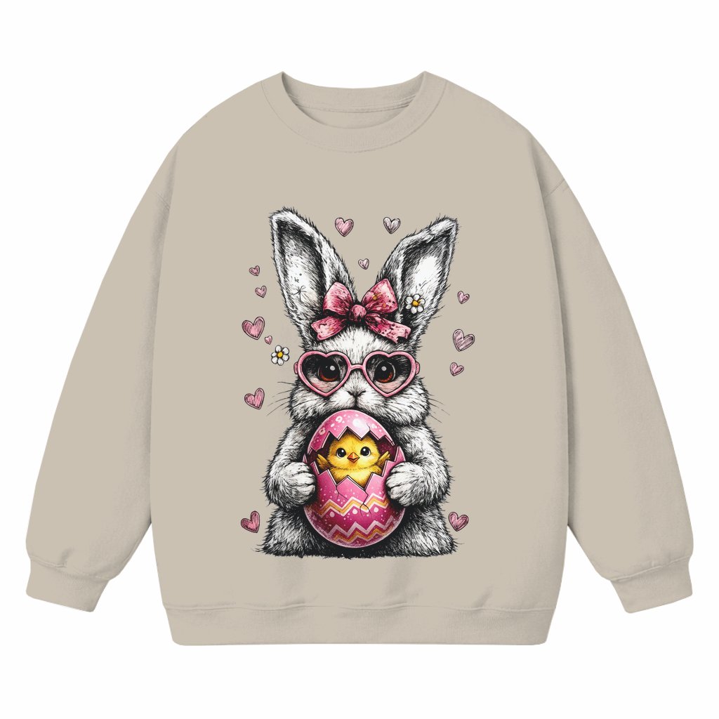 Cute Pink Bow Heart Glasses Easter Bunny & Chick Sweatshirt – Easter Gift - front view